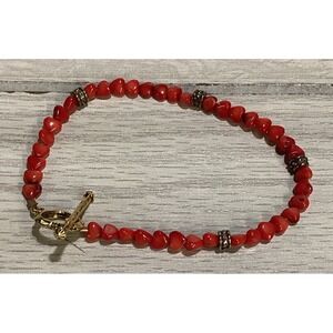 Goldtone Bracelet w/ Red Heart Shaped‎ Beaded